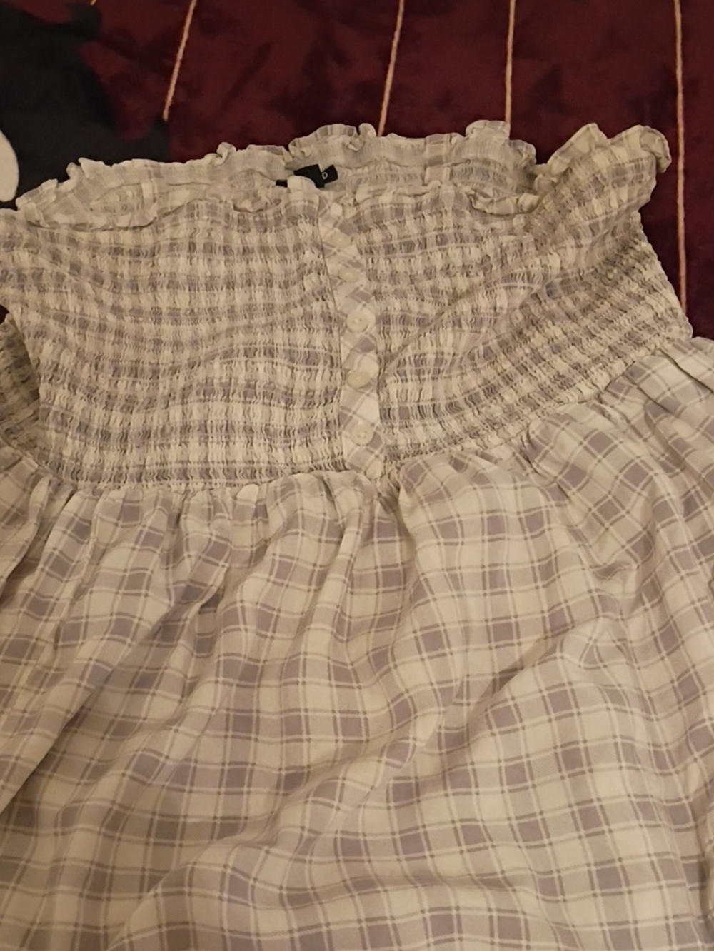 torrid White and Lavender Plaid Smocked Off-Shoulder Top